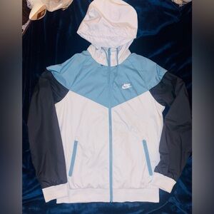Nike White and Blue Windbreaker Jacket